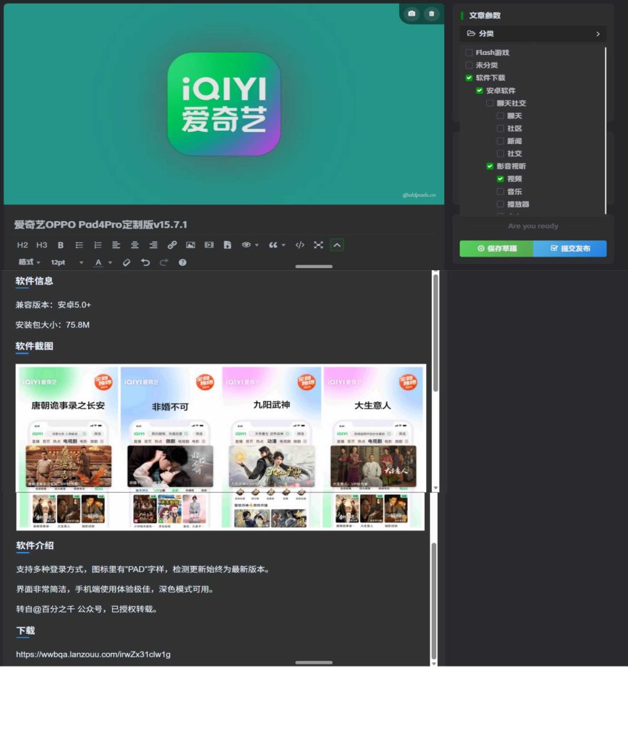 投稿编辑页面最终效果