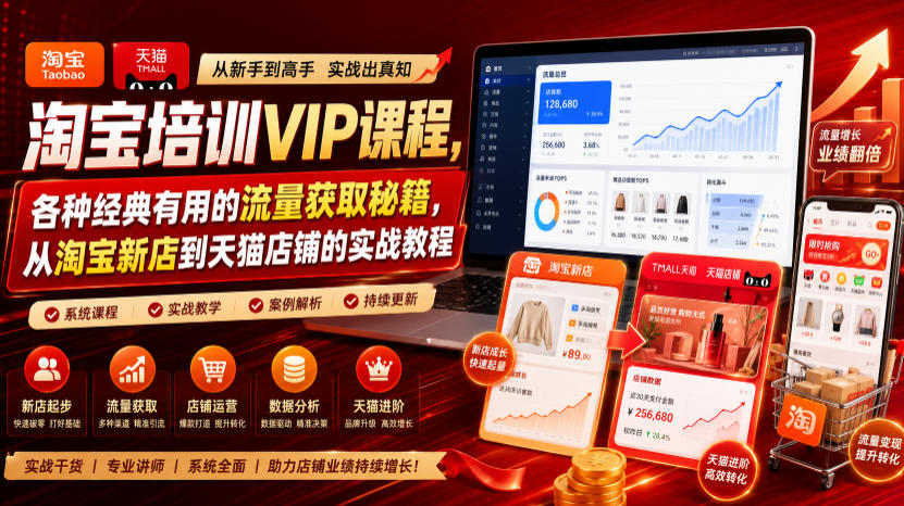 淘宝培训VIP课程，各种经典有用的流量获取秘籍，从淘宝新店到天猫店铺的实战教程（更新10月04日）