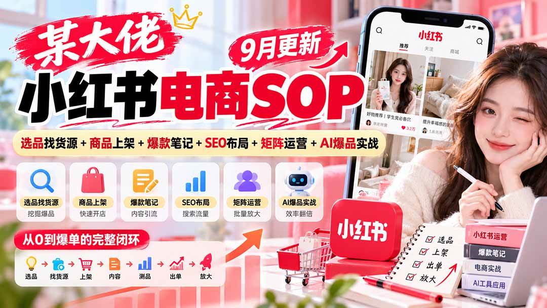(20757期)某大佬小红书电商SOP|9月更新:选品找货源+商品上架+爆款笔记+SEO布局+矩阵运营+AI爆品实战
