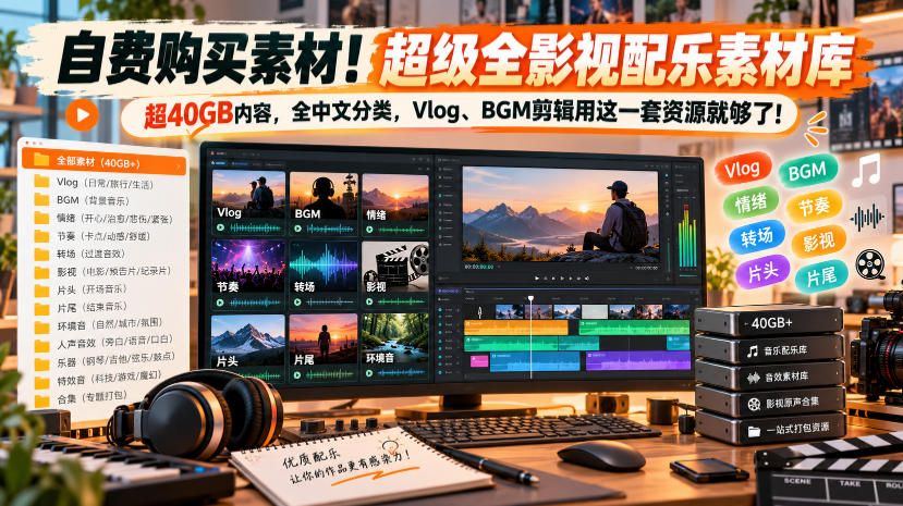 自费购买素材！超级全影视配乐素材库，超40GB内容，全中文分类，Vlog、BGM剪辑用这一套资源就够了！