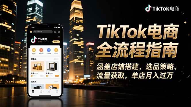 （16524期）TikTok电商全流程指南，涵盖店铺搭建、选品策略、流量获取，单店月入过万
