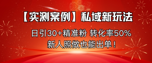【实测案例】私域新玩法，日引30+精准粉，转化率50%，新人照做也能出单！