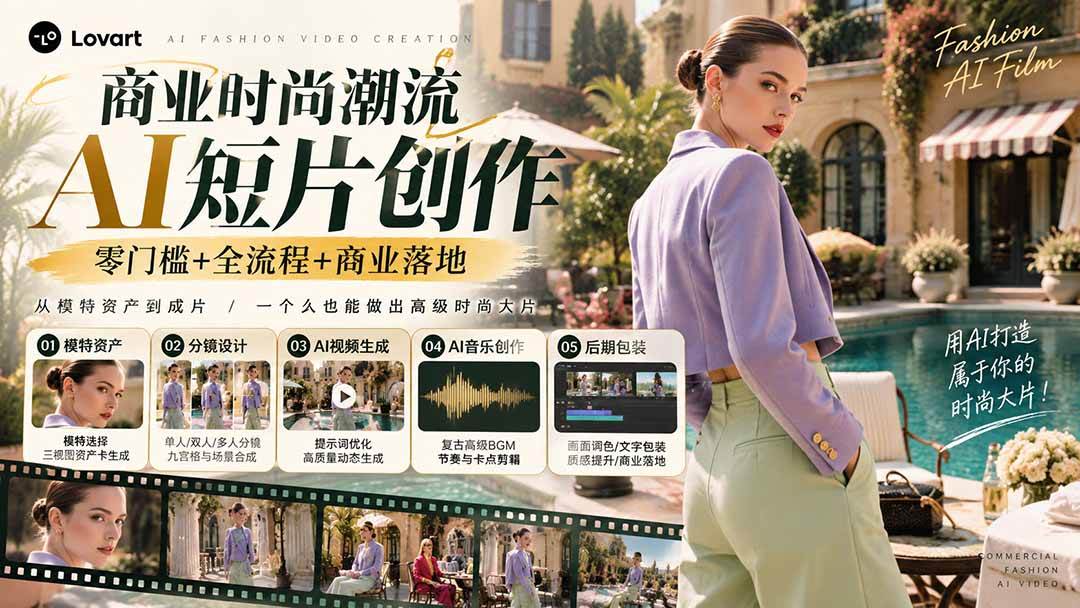 (21000期)从一张模特图到高级时尚广告大片:AI三视图资产、场景合成、电影分镜、动态生成与复古音乐剪辑实战课
