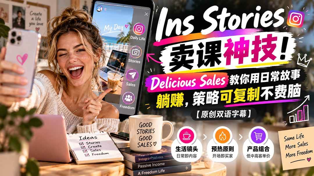 (20767期)Ins Stories 卖课神技!Delicious Sales 教你用日常故事躺赚,策略可复制不费脑【原创双语字幕】