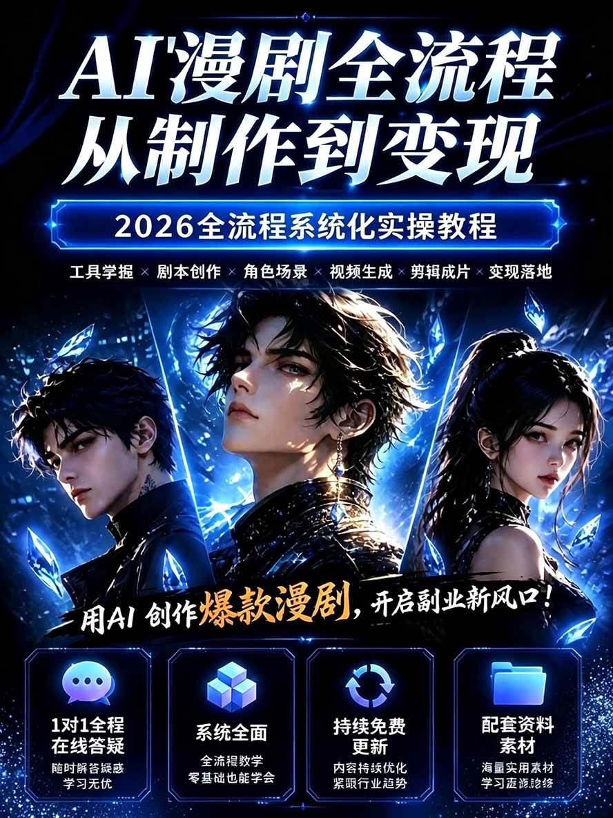 (20906期)【无水印】2026AI漫剧创作与商业变现掘金营:打通选题→AI编剧→角色场景→自动分镜→视频生成→剪辑发布→运营变现