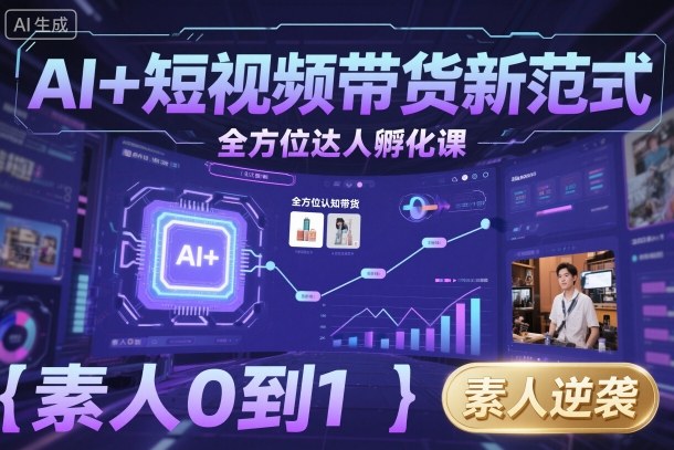 AI+短视频带货新范式全方位达人孵化课，素人也可以从0到1，全方位认知短视频带货