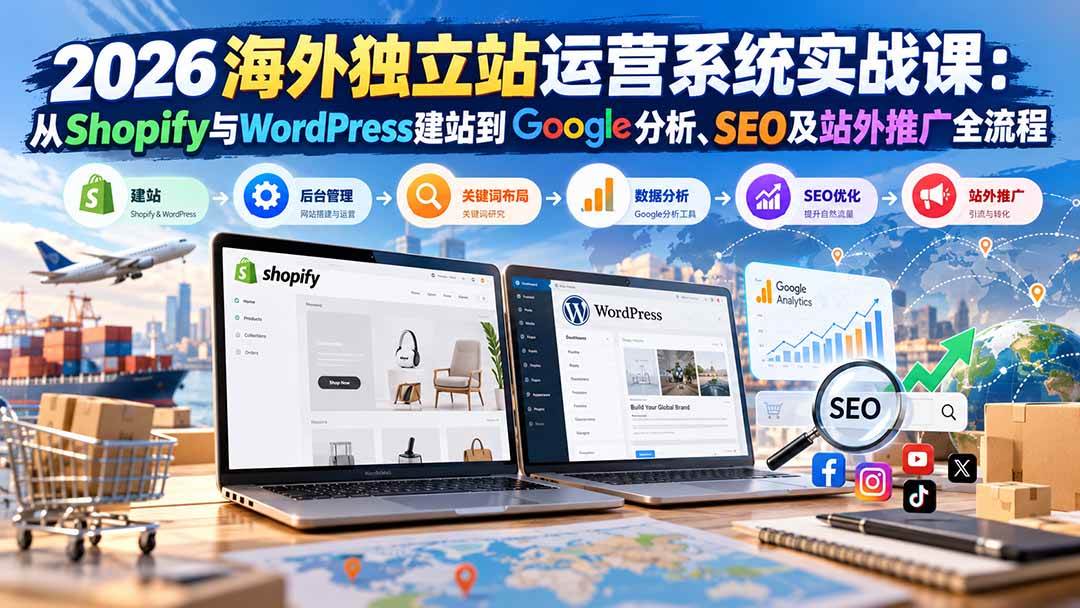 (20689期)2026海外独立站运营系统实战课:从Shopify与WordPress建站到Google分析、SEO及站外推广全流程