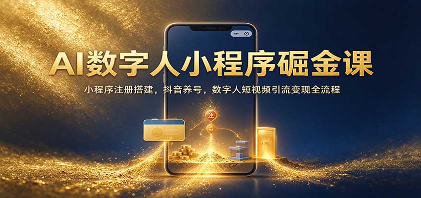AI数字人小程序掘金课：小程序注册搭建，抖音养号，数字人短视频引流变现全流程