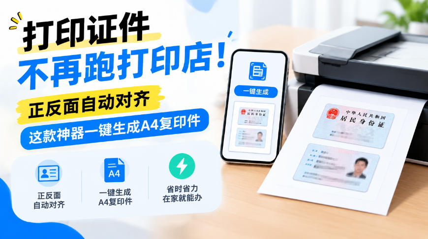打印证件不再跑打印店！正反面自动对齐，这款神器一键生成A4复印件