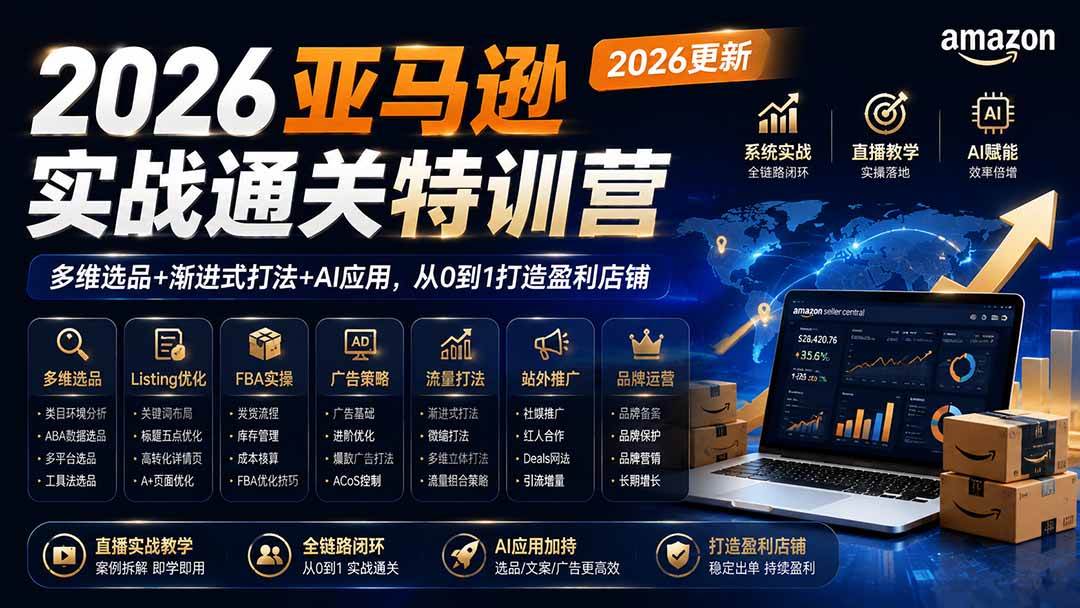 (20747期)2026亚马逊实战通关特训营-更新1001,多维选品+渐进式打法+AI应用,从0到1打造盈利店铺