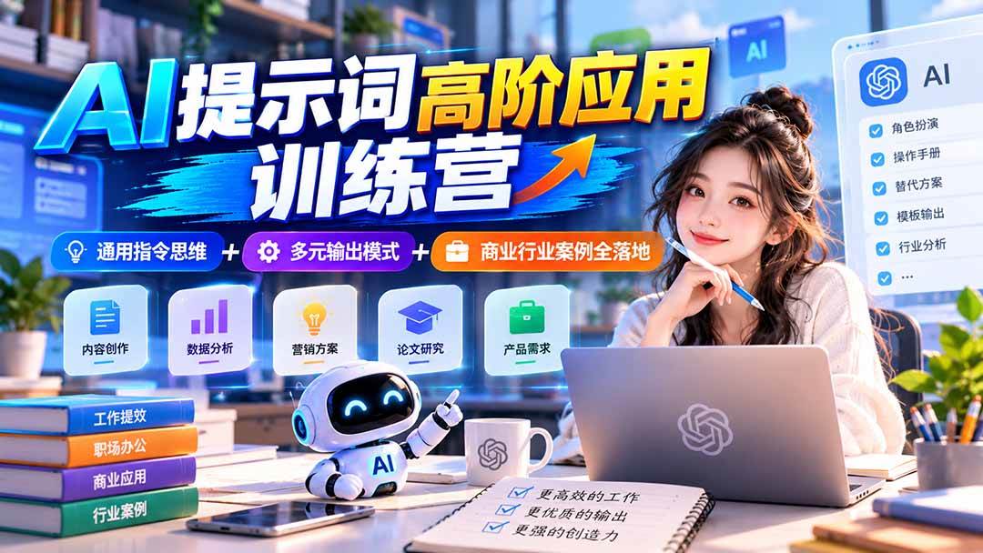 (20823期)【无水印】AI提示词高阶应用训练营|通用指令思维+多元输出模式+商业行业案例全落地