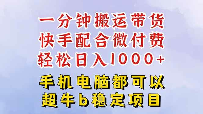 （16285期）快手黑科技一分钟搬运带货，一刀不剪过原创，微付费投流玩法，轻松日入…