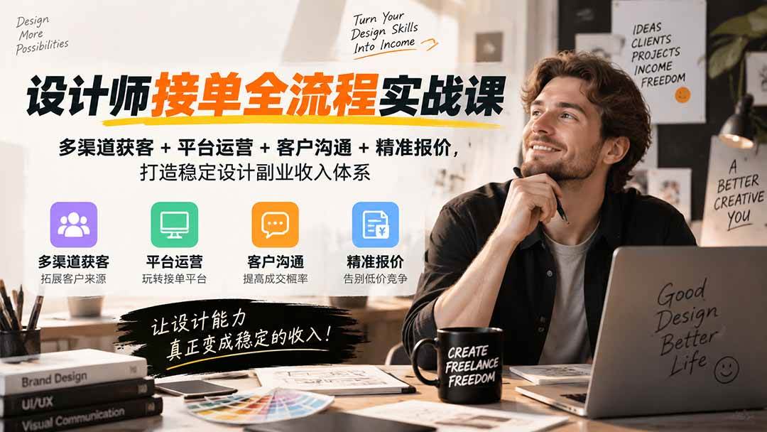 (20563期)设计师接单全流程实战课-无水印|多渠道获客+平台运营+客户沟通+精准报价,打造稳定设计副业收入体系