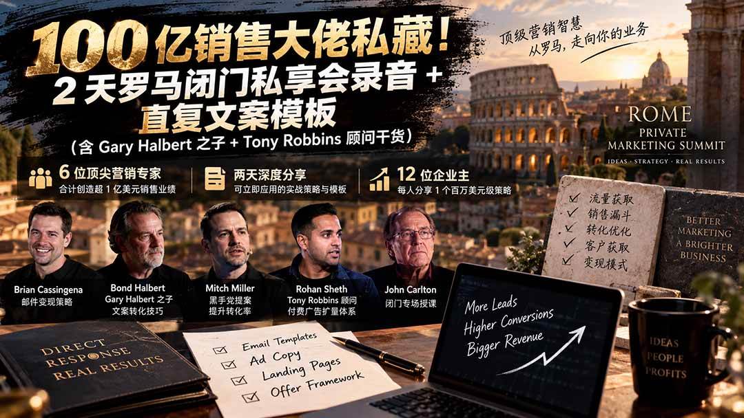 (20593期)100亿销售大佬私藏-无水印!2天罗马闭门私享会录音+直复文案模板【原创双语字幕】