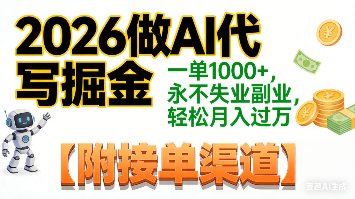 2026做AI代写掘金，一单1000+，永不失业副业，轻松月入过万,【附接单渠道】