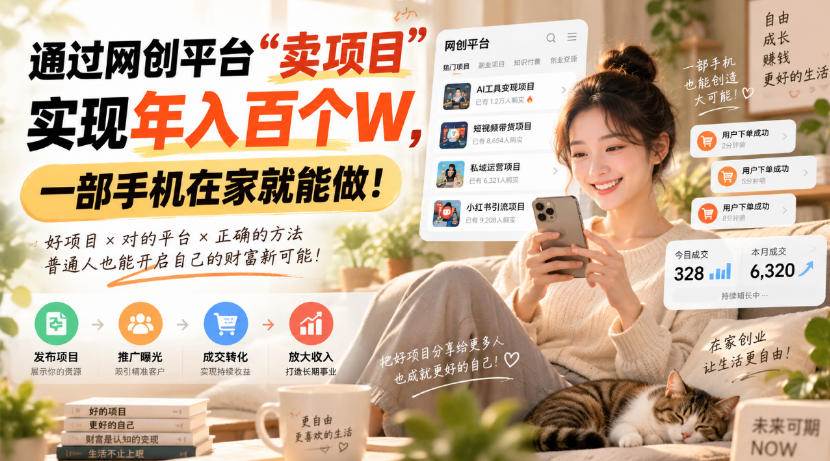 （20565期）通过网创平台“卖项目”实现年入百万，一部手机在家就能做！