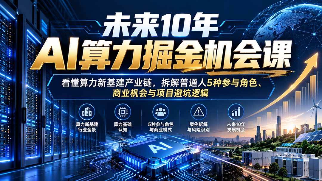 (20825期)未来10年AI算力掘金机会课:看懂算力新基建产业链,拆解普通人5种参与角色、商业机会与项目避坑逻辑