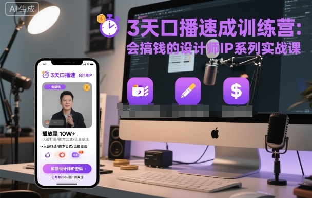 3天口播速成训练营，会搞钱的设计师IP系列实战课