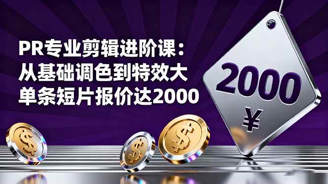（16381期）PR专业剪辑进阶课：从基础调色到特效大片的进阶技能，单条短片报价达2000