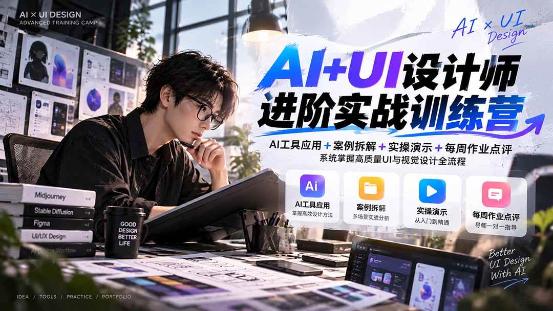 (20905期)【无水印】AI+UI设计师进阶训练营-第4期:AI工具应用+案例拆解+实操演示+作业点评,掌握高质量UI与视觉设计全流程