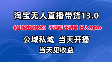 淘宝无人直播13.0，公域私域技术，不封号，不违规布局下半年旺季赛道，日入1K+（独家技术）【揭秘】