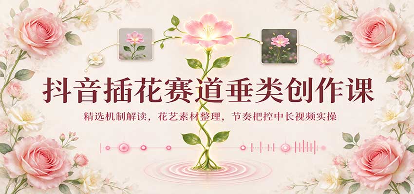 抖音插花赛道垂类创作课：精选机制解读，花艺素材整理，节奏把控中长视频实操