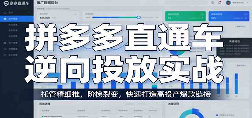 拼多多直通车逆向投放实战：托管精细推，阶梯裂变，快速打造高投产爆款链接