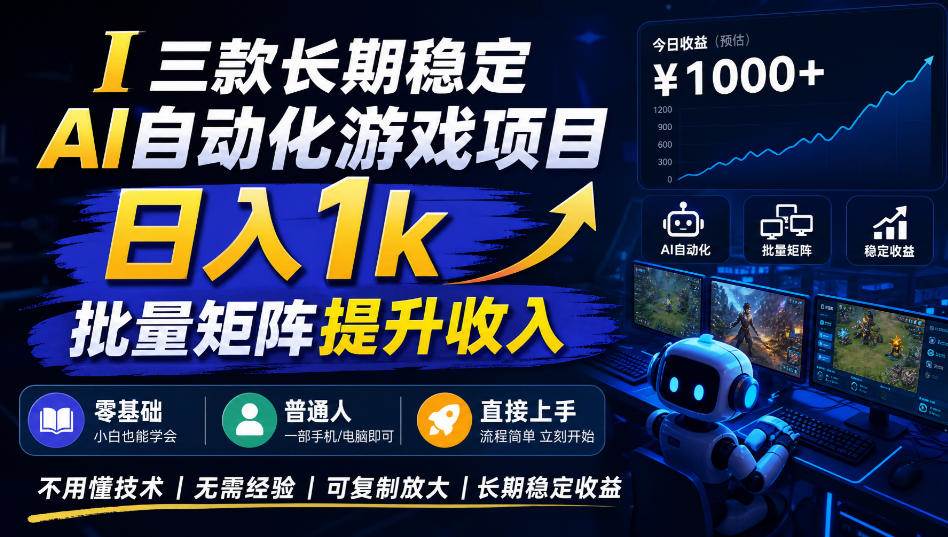 （20769期）【国庆推荐】长期稳定的AI自动化游戏，日入千元，稳定运行三年！