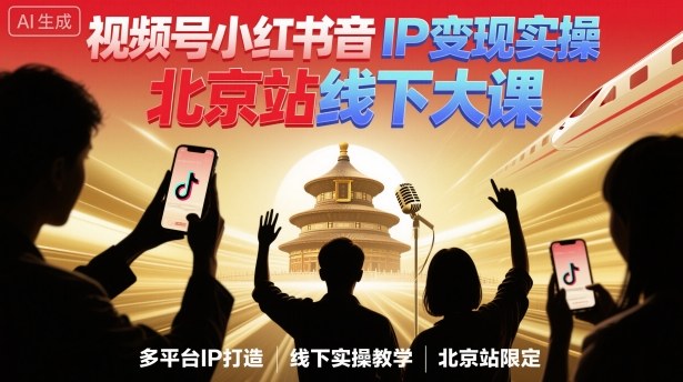 视频号小红书抖音IP变现实操北京站线下大课，40+行业短视频高变现姿势，100+IP高变现实操技术