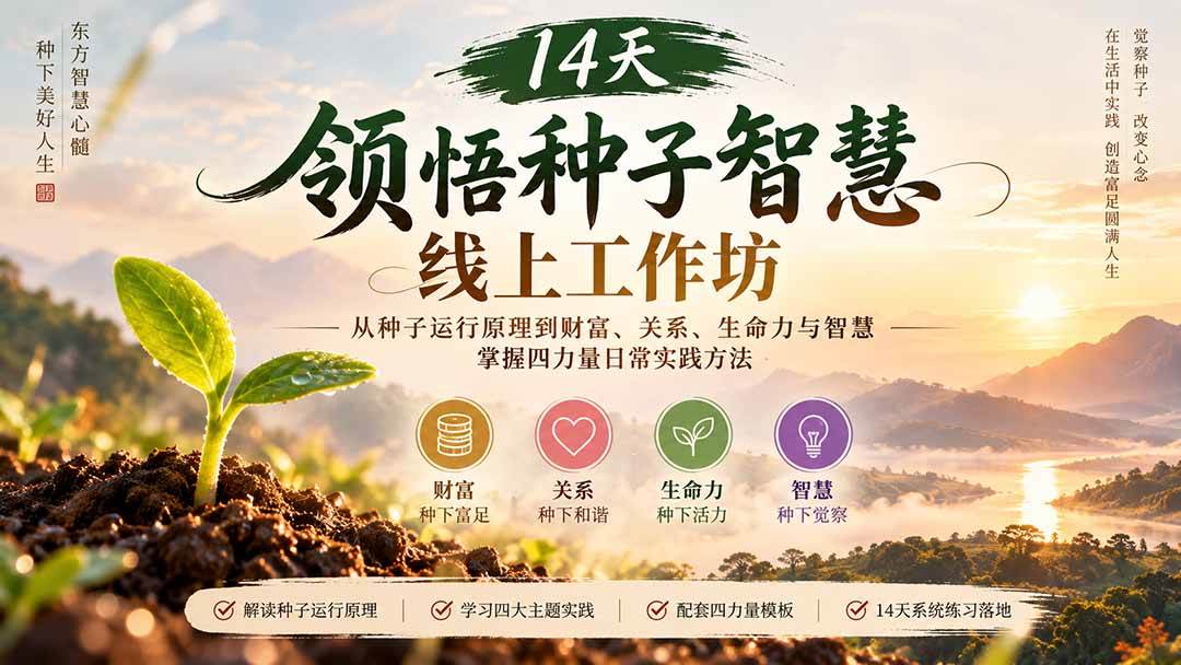 （20756期）14天领悟种子智慧线上工作坊｜从种子运行原理到财富、关系、生命力与智慧，掌握四力量日常实践方法