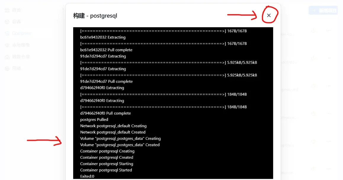 PostgreSQL 容器安装成功状态