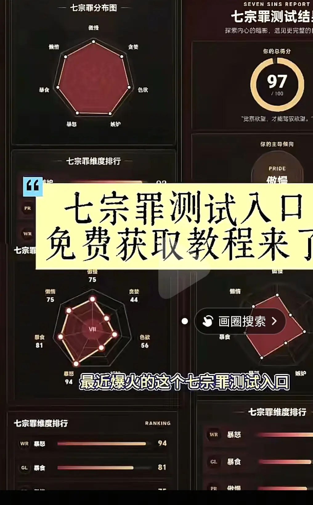 《七宗罪》趣味测试免费安装，一键玩起来！别再测其他人格，测测七宗罪占比，七宗罪给你独特体验
